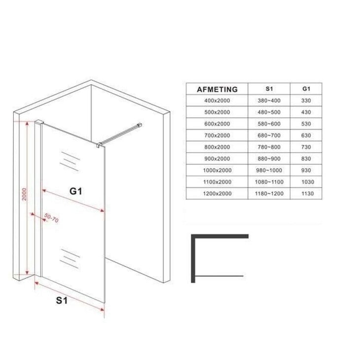 Inloopdouche Luca 80x200cm Antikalk Helder Glas Chroom
