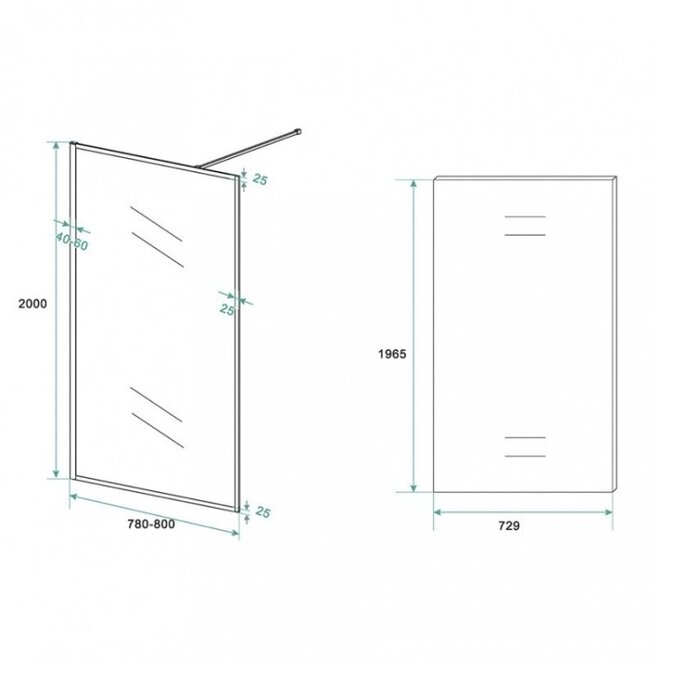 Inloopdouche Olivia 80x200cm Helder Glas Mat Zwart Raamwerk