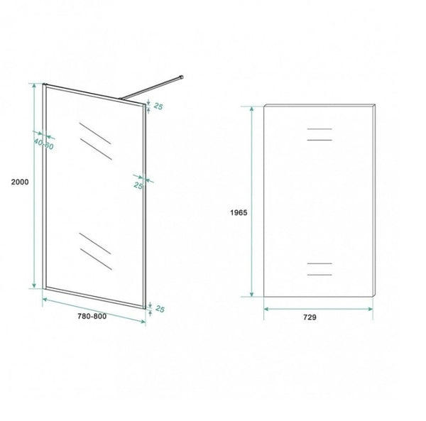 Inloopdouche Olivia 80x200cm Helder Glas Mat Zwart Raamwerk