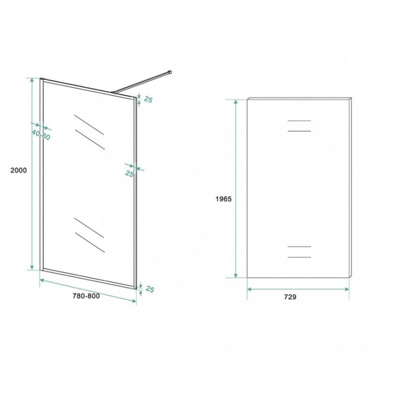 Inloopdouche Olivia 80x200cm Helder Glas Mat Zwart Raamwerk