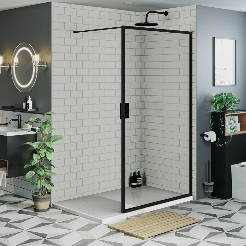 Inloopdouche Olivia 80x200cm Helder Glas Mat Zwart Raamwerk