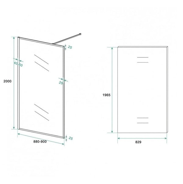 Inloopdouche Olivia 90x200cm Helder Glas Mat Zwart Raamwerk