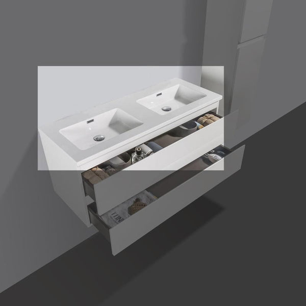 Mineraalmarmer wastafel Tieme 120cm wit zonder kraangat