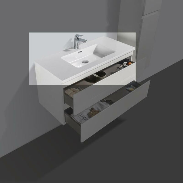 Mineraalmarmer wastafel Tieme wit 100 cm met kraangat