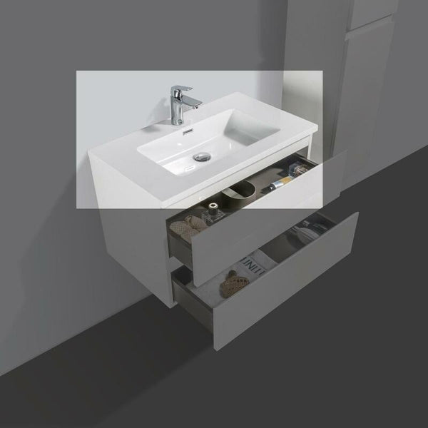 Mineraalmarmer wastafel Tieme wit 80 cm met kraangat