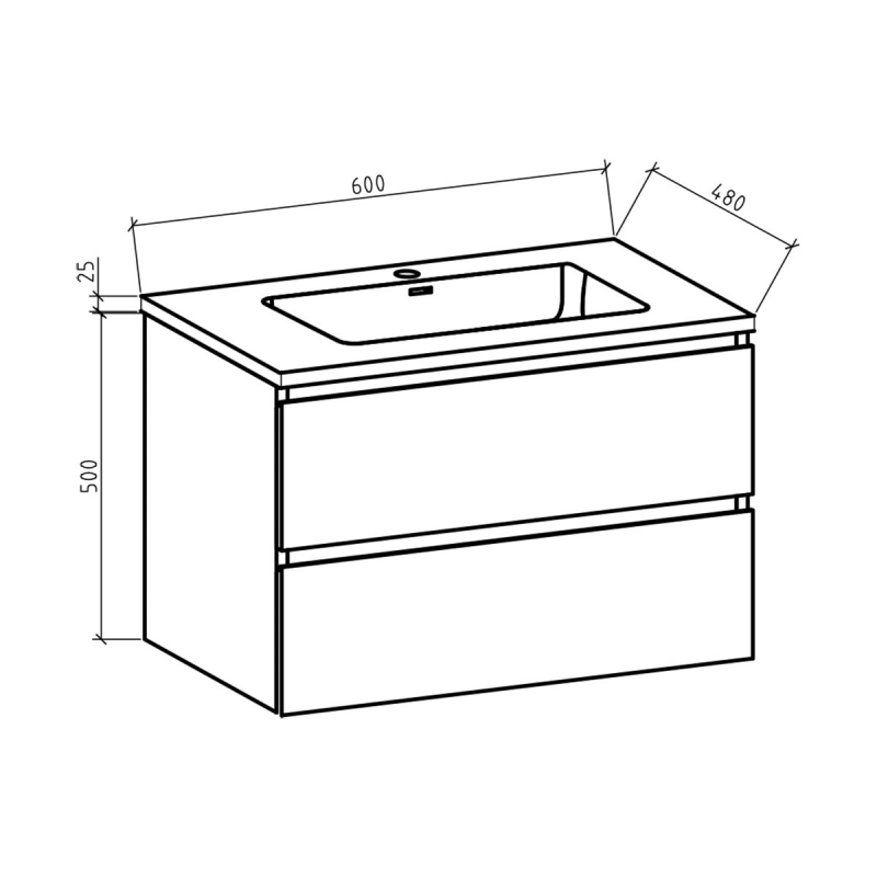 Onderkast badkamermeubel Tieme mat eiken 60x50x48cm