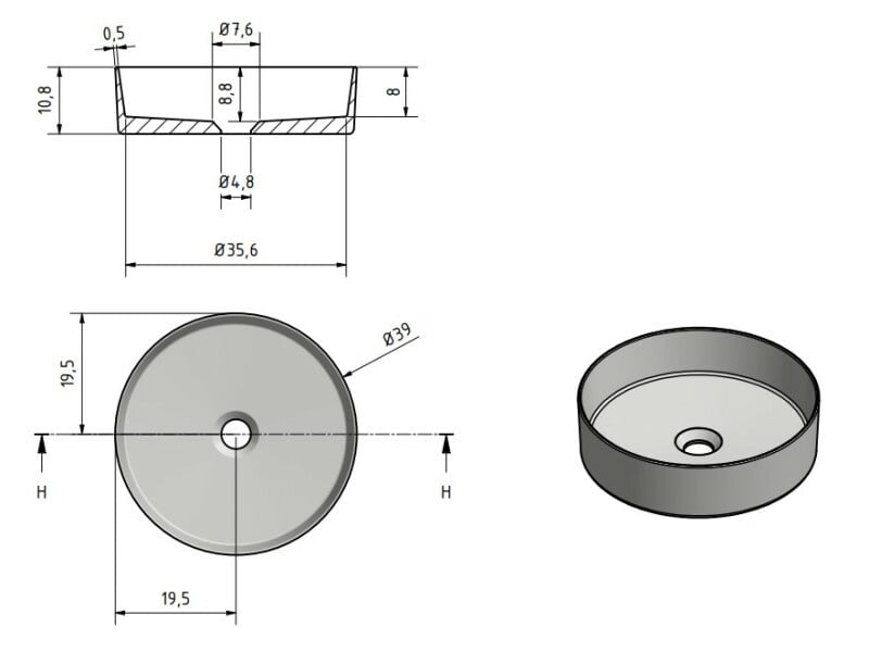 Solid surface waskom Tess grijs