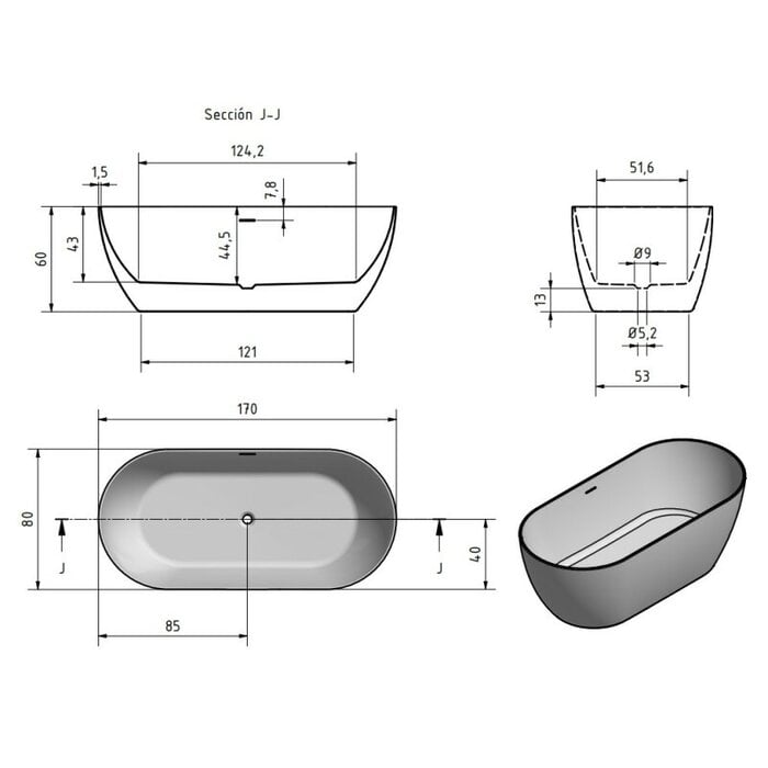 Vrijstaand bad Sem wit mat