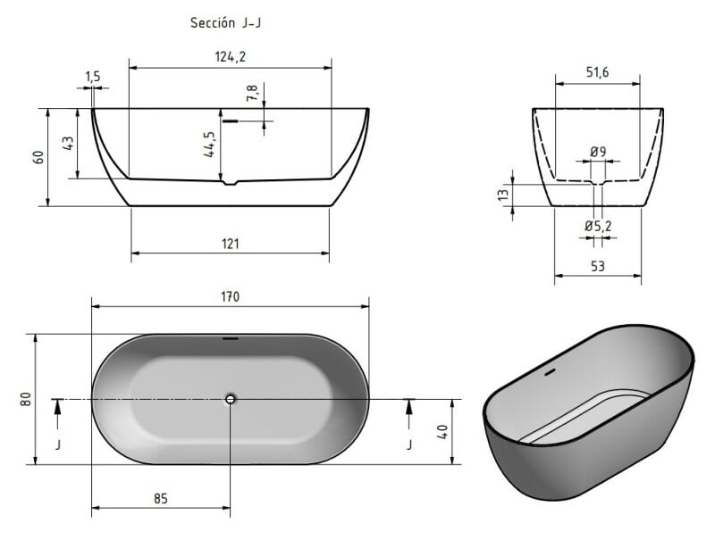 Vrijstaand bad Sem wit mat